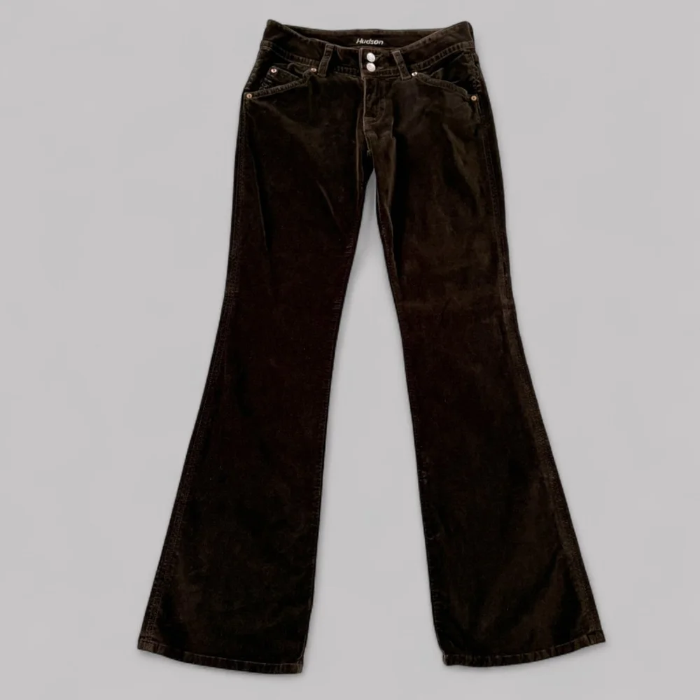 VTG Y2K Hudson Jeans Brown Velvet Low Rise Flare Pants Sz 29 - Picture 3 of 9